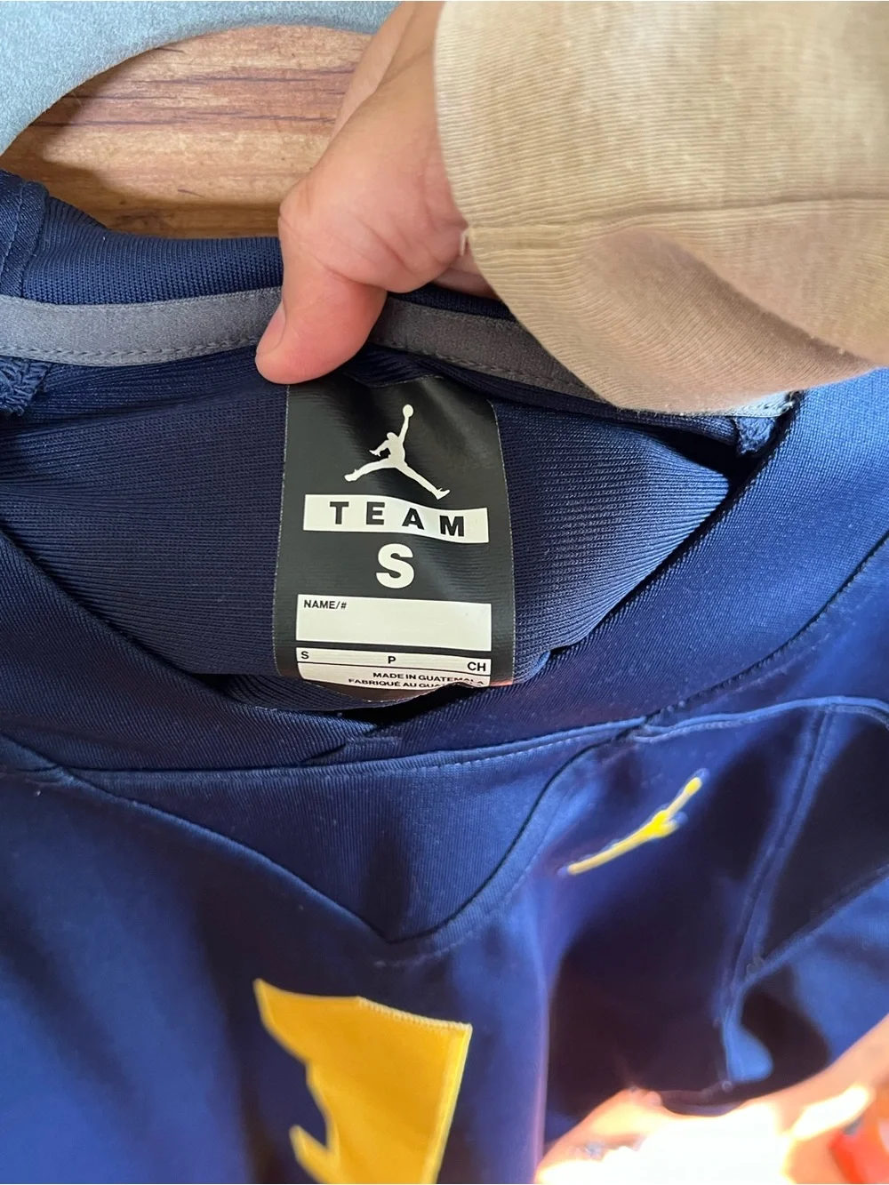 Jordan Navy and Yellow Football Jersey with Number 1
